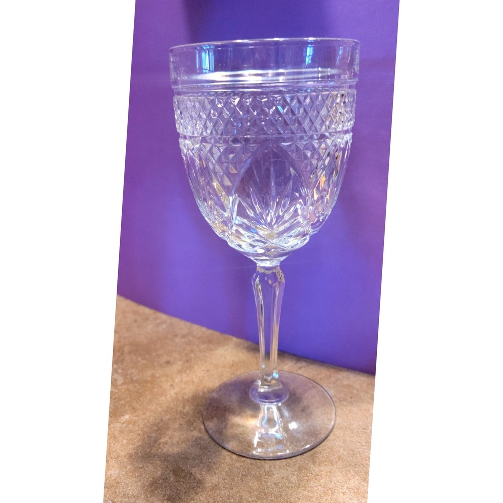 Set 6 Cristal D'Arques Durand Diamond Cut Crystal Wine Goblet Faceted Stem Glass